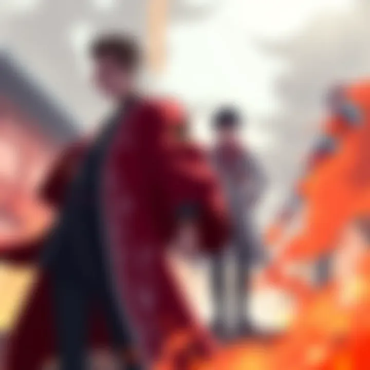 Sukuna standing confidently with a shadowy figure of his twin beside him, both exuding power and strength, with Yuta in the background looking concerned.