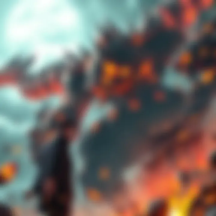 Sukuna's true form towers over Gojo Sukuna in his powerful true form looms large over Gojo, who appears determined but outmatched, showcasing the intensity of their battle.