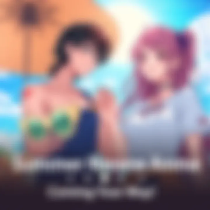A colorful scene featuring characters from popular romance anime enjoying summer activities together, like holding hands and smiling, with a sunny background.