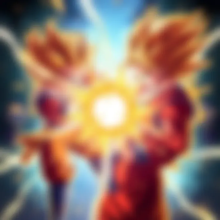 Super Saiyan 3 Goku powers up against Buuhan in a fierce battle, showcasing an intense energy clash.