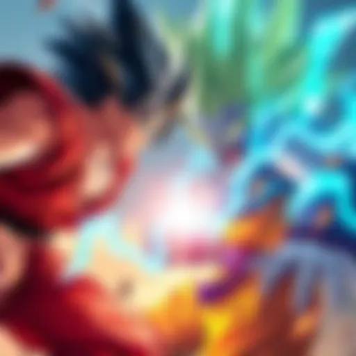 Super Saiyan Broly and Beast Gohan clash in an intense battle, showcasing their powers.