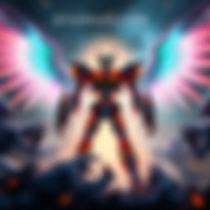 The Super Evangelion stands tall, showcasing its power with glowing energy and battle-ready posture, surrounded by defeated Angels in a dramatic scene.