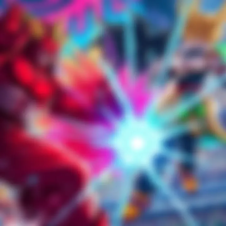 Colorful characters from the Super Manga fighting in a game setting, showcasing their unique abilities and styles from the pre-Moro arc.