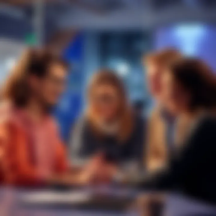 A group of diverse people engaged in an online chat using Superchat, highlighting communication and connection.