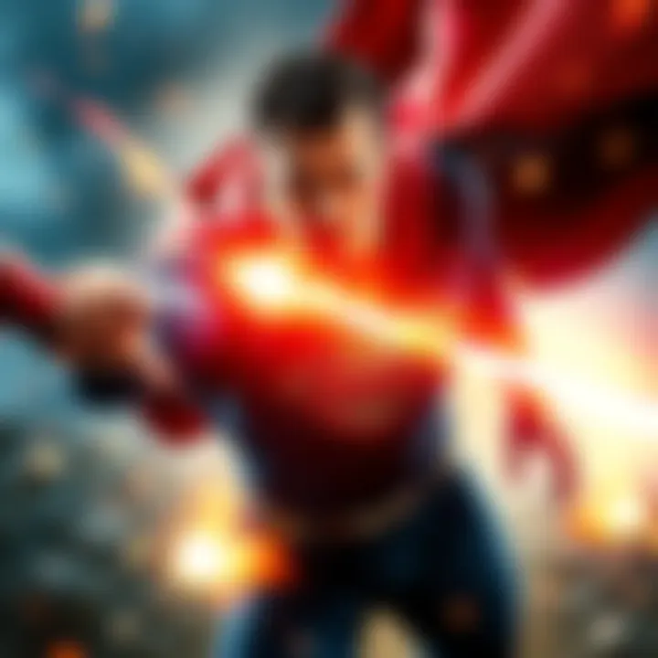 Superman unleashes his heat vision during an intense crossover battle scene