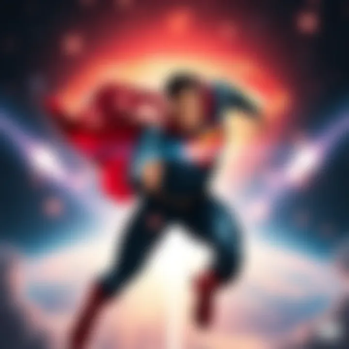 Superman displaying his strength and speed in a dynamic pose, surrounded by a cosmic background, showcasing his powers in Infinite Frontier