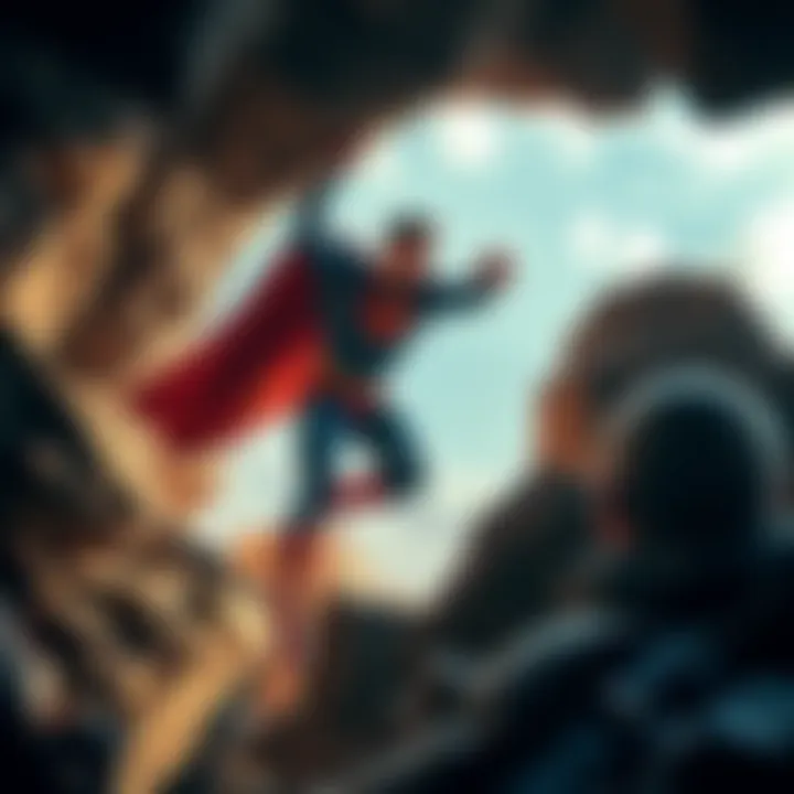 Superman using his super strength to lift rocks and rescue John from Nutty Putty cave
