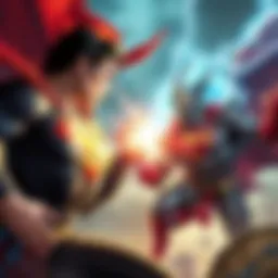 Superman and Hyperion engage in an epic battle showcasing their powers in a colorful comic-style art