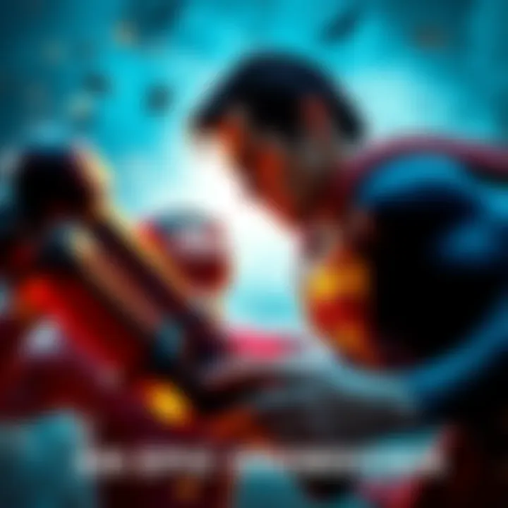 Superman and Simon the Digger face off in an intense showdown, showcasing their powers in a dramatic encounter.