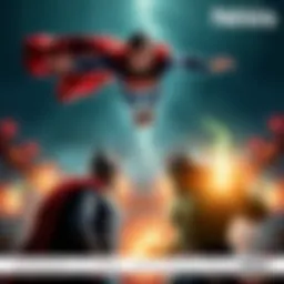 Superman flies above Thor and Hulk facing each other, ready to fight