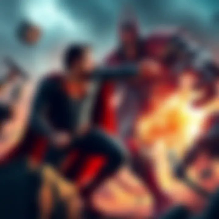 Superman vs Thragg A fierce battle scene where Superman faces off against Thragg, with Superman ready to defend and Thragg preparing to attack.