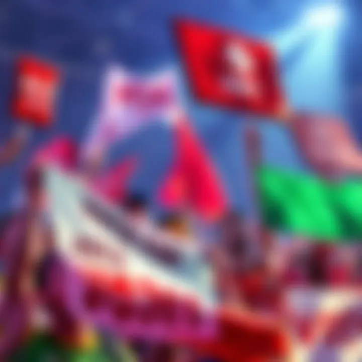 Fans rallying together to support JoJo's against Gooners in a voting contest, holding banners and signs.