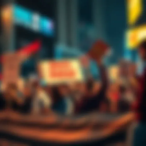 A group of people gathered to support Dogshit Man with signs and banners, expressing their enthusiasm and dedication.