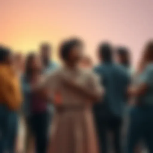 A group of diverse people standing together, sharing their experiences and offering support, showcasing unity and resilience.