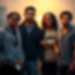 A group of friends standing together, showing support and understanding for someone who just got released, reflecting camaraderie and resilience.