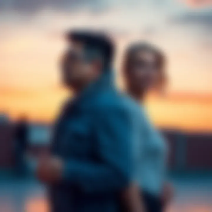 A woman stands confidently beside her partner, showing her loyalty and love in a modern setting.