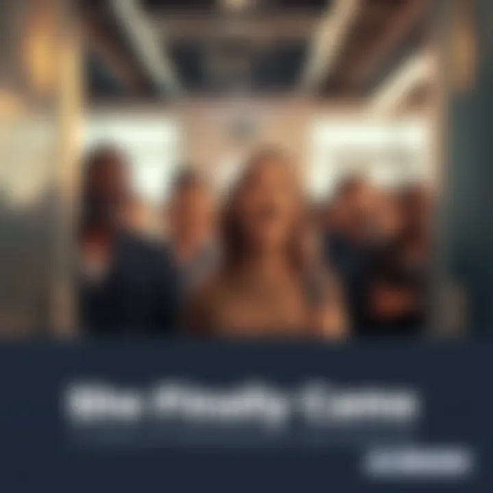 A diverse group of people looking surprised and excited as a woman enters a room, creating a joyful atmosphere.