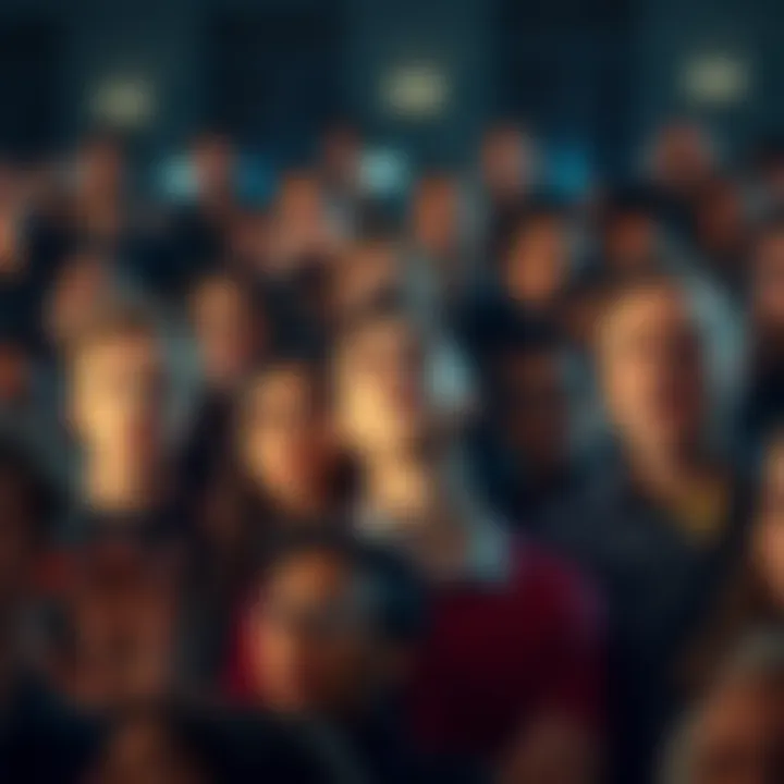 Surprised Crowd Reacting A diverse group of people looking shocked and discussing among themselves, reflecting a surprising news event.