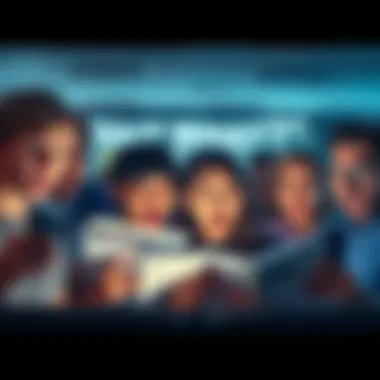 Surprised people looking at news Group of people showing surprise and confusion while reading shocking news on their devices