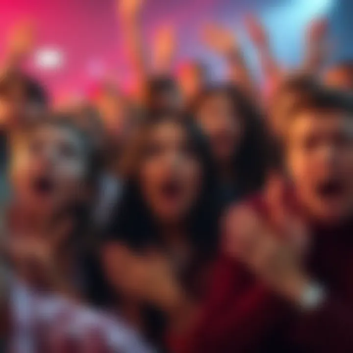 A crowd of people reacting in shock at a surprising story conclusion, with hands on mouths and wide eyes.