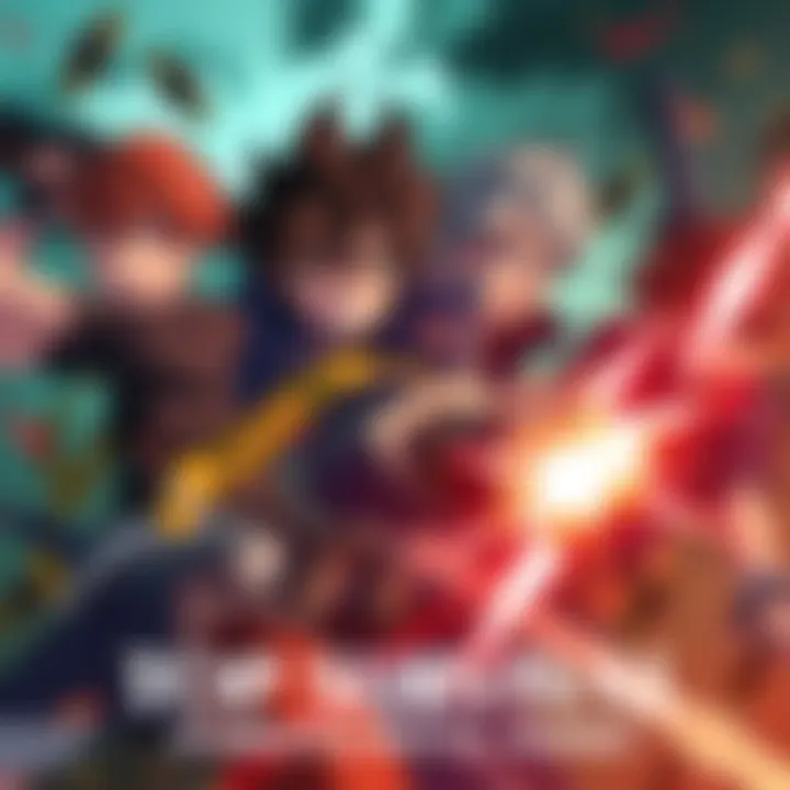 Dynamic scene of anime characters engaged in a survival battle, showcasing intense emotions and action, with a dramatic background