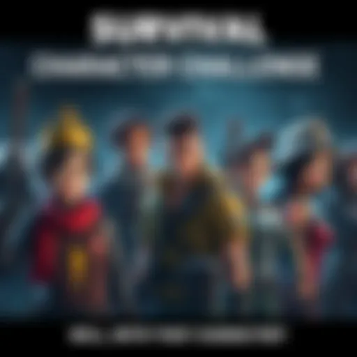 A group of diverse characters preparing for a survival challenge, each displaying unique skills and looks, ready to face obstacles together.