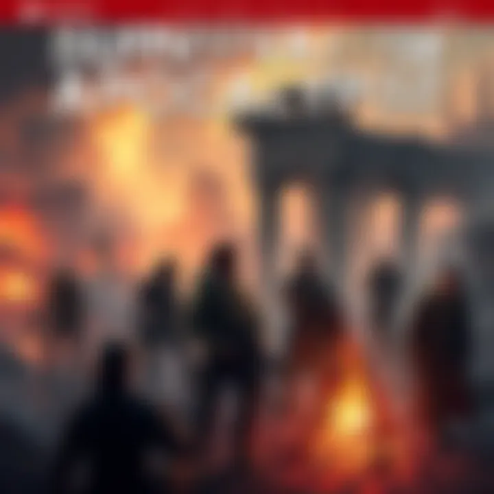 A group of diverse characters facing challenges in a post-apocalyptic setting, with ruins in the background and a sense of urgency around them.