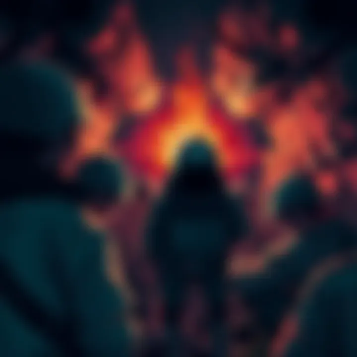 A group of people taking shelter in a basement during a catastrophe, showing preparations and survival gear.