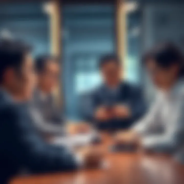 Members of the Suzuki family at a business meeting, discussing strategy while looking confident and composed.