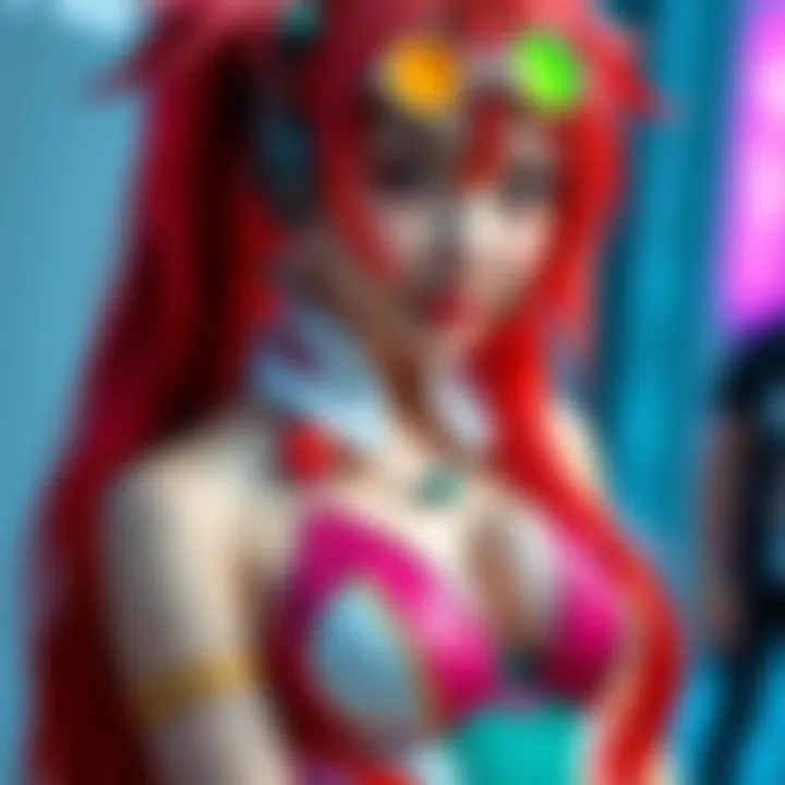 Person wearing a detailed Swimsuit Asuka costume with vibrant colors and accessories.