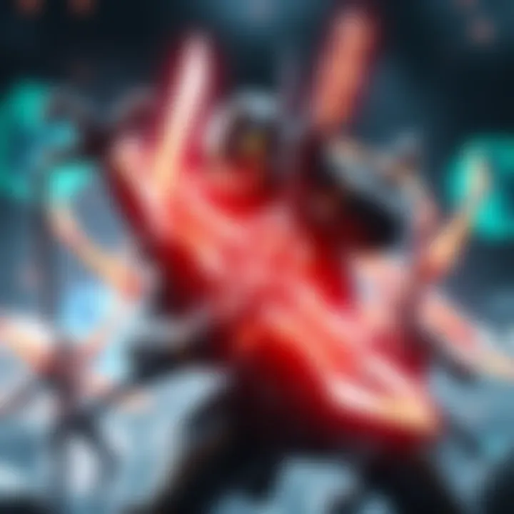 A scene showcasing the sword-like features used by characters in Guyver Gigantic, emphasizing their design and functionality during action scenes.