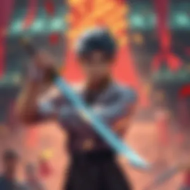 A character named 'Sword Hitler Ittosai' holds a sword confidently, with a vibrant background that shows excitement and fandom spirit.