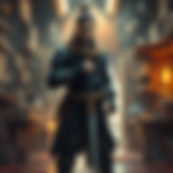 A character from the Swordsmith Village Arc standing in a workshop, holding a sword and looking determined, highlighting their importance in the storyline.