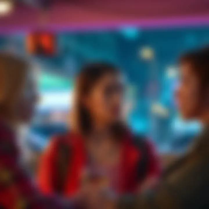 Taiga nervously tries to flirt with Scarla, who looks unimpressed and dismissive, showcasing the disconnect in their interaction.