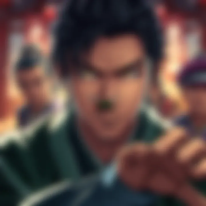 Takamura looking intently at a fly while Hyo, Shishiba, and Nagumo appear tense, sensing his power