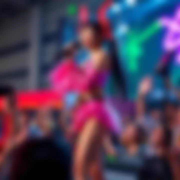 Takanashi Kiara Performing Takanashi Kiara on stage in a vibrant outfit engaging with her fans at a virtual event