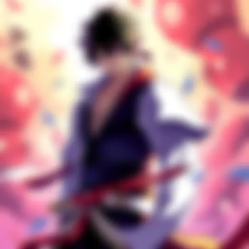 Takasugi from Gintama with his distinctive hairstyle and outfit, looking fierce and confident
