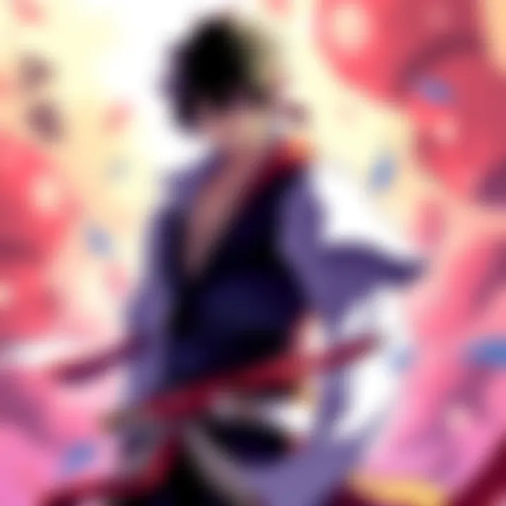 Takasugi from Gintama with his distinctive hairstyle and outfit, looking fierce and confident