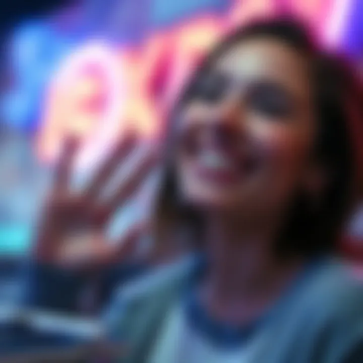 Tamsy proudly displaying her extra piercings with a joyful smile