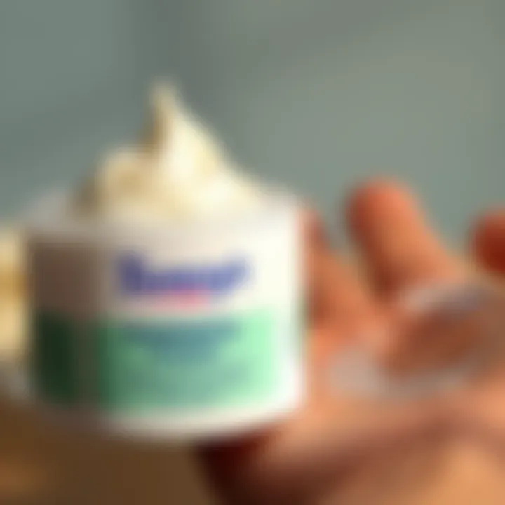 Tamsy's Exfoliating Cream with Skin Issues A close-up of Tamsy's exfoliating cream jar next to a person's hand showing peeling skin.
