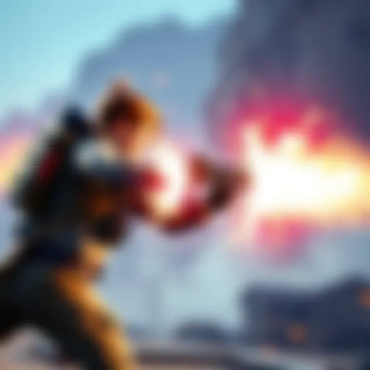 A character using the Tandem Paper Bomb ability in a game environment, showing a bright explosion effect.