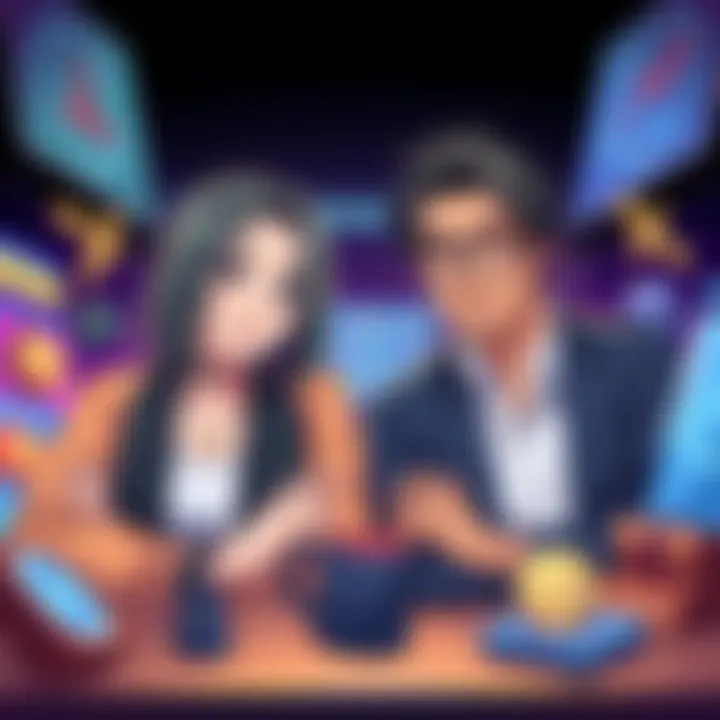 Illustration showing Tani and Toshi in a friendly competition, with Tani looking confident and strategic while Toshi appears thoughtful, surrounded by game elements from 2021 to 2026.