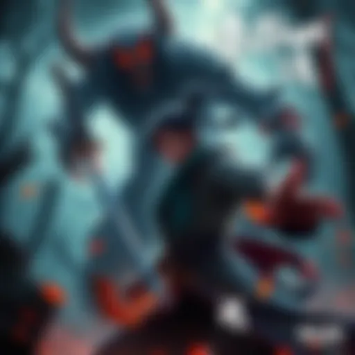 Tanjiro Kun stands bravely with his sword drawn, ready to battle a fierce demon in a dark forest.