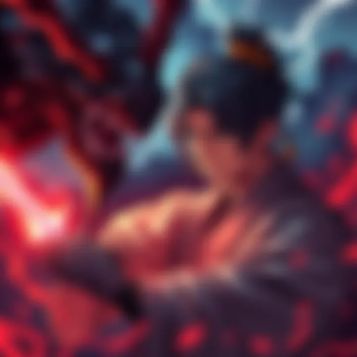 Tanjiro Kamado from Demon Slayer displaying his kind nature while facing a demon, showcasing empathy and strength.