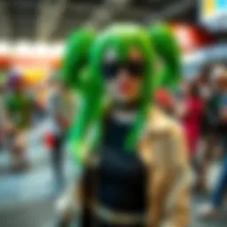 Fan dressed as a genderbent Tatsumaki with green hair and stylish outfit, enjoying Otakon 2025.