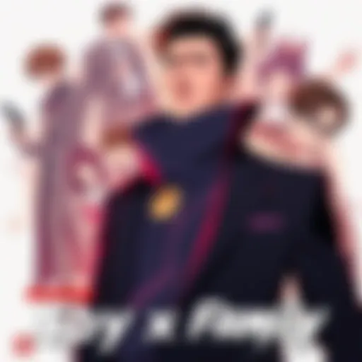 Illustration of Tatsuya Endo with sketches depicting characters from Spy x Family, showcasing themes of espionage and family