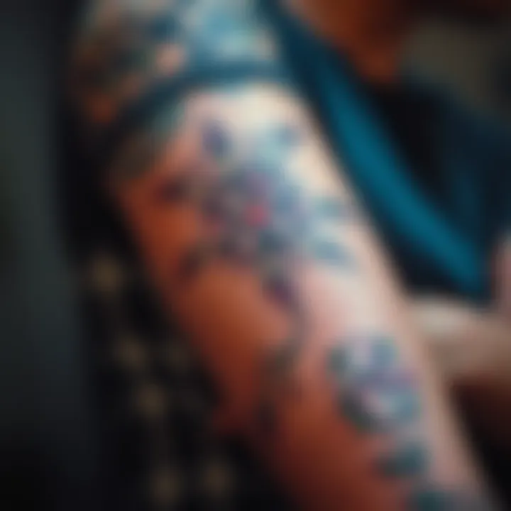 A close-up of a tattoo design featuring floral elements on a person's forearm, showcasing personal body art preference.