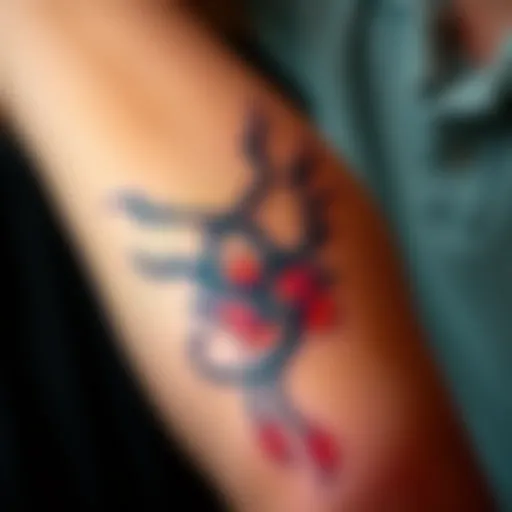 A close-up of a detailed tattoo inspired by Tokyo Ghoul, symbolizing resilience and personal expression, located on a person's arm.