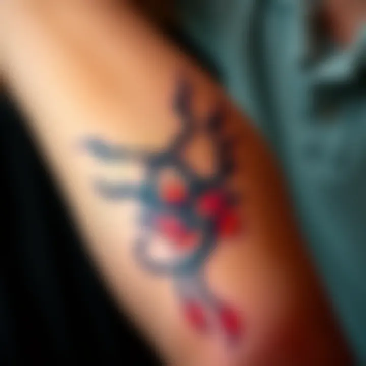 A close-up of a detailed tattoo inspired by Tokyo Ghoul, symbolizing resilience and personal expression, located on a person's arm.