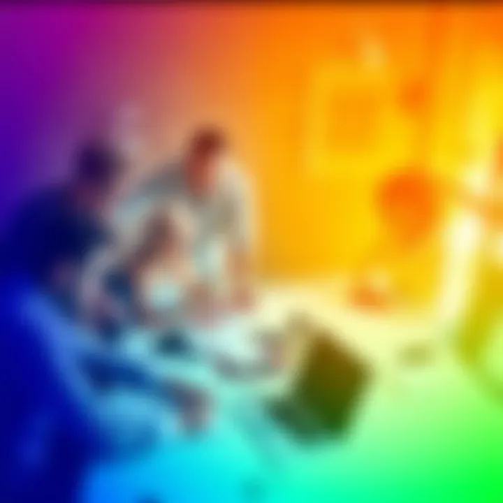 A group of diverse people collaborating over a table filled with notes and laptops, sharing ideas to achieve success faster.